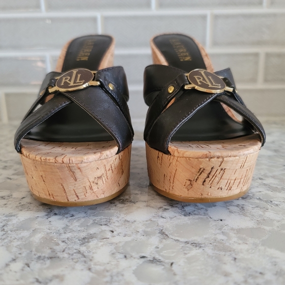 Women's Ralph Lauren Heidi Cork Platform Brown Leather Sandals Size 7B - Picture 3 of 8